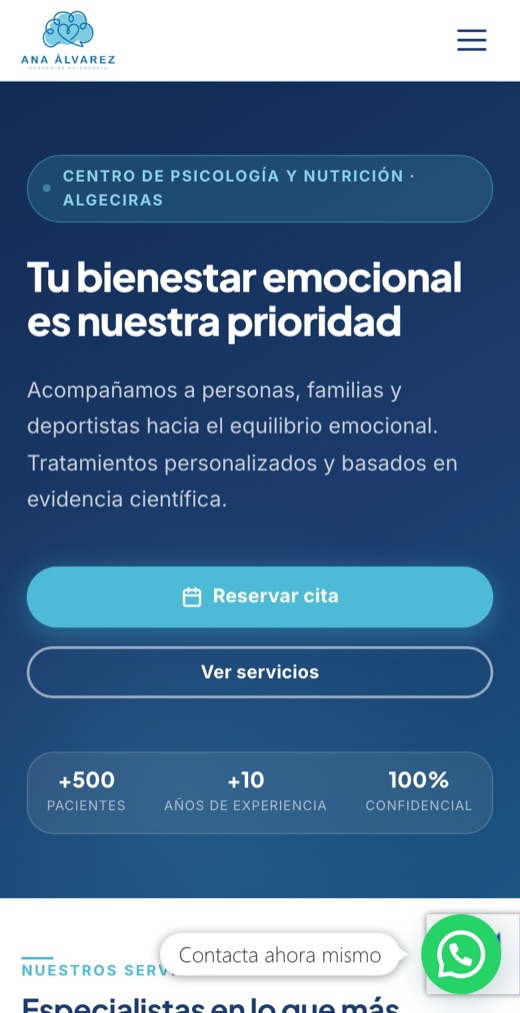 Álvarez Psicología: portada en móvil